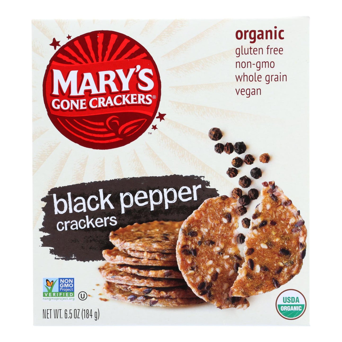 Mary's Gone Crackers Black Pepper Crackers - Case Of 6 - 6.5 Oz
