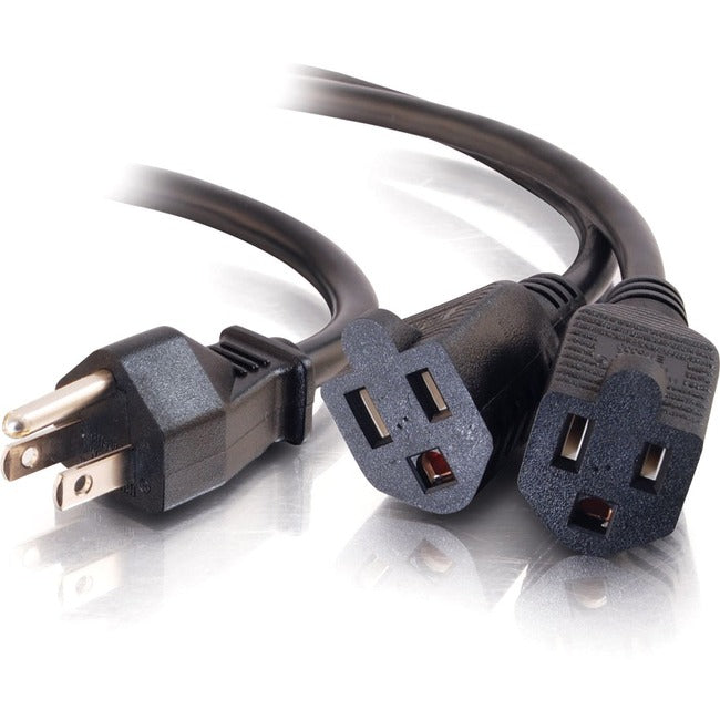 C2G 14in 16 AWG 1-to-2 Power Cord Splitter (1 NEMA 5-15P to 2 NEMA 5-15R)