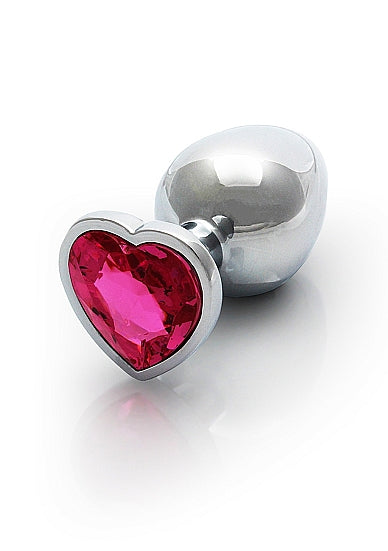 Heart Gem Butt Plug Silver Rubellite Pink