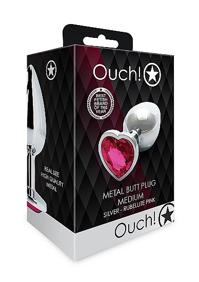 Heart Gem Butt Plug Silver Rubellite Pink