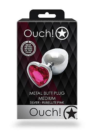 Heart Gem Butt Plug Silver Rubellite Pink