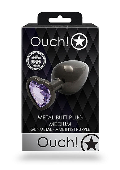 Heart Gem Butt Plug Gunmetal Amethyst