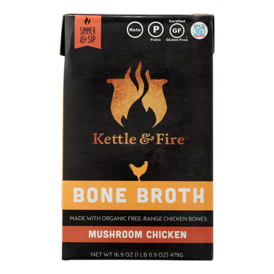 Kettle & Fire Mushroom Chicken Bone Broth  - Case Of 6 - 16.9 Oz