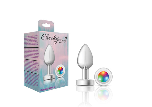 Cheeky Charms - Silver Metal Butt Plug - Light Up - Medium
