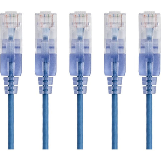 Monoprice 5-Pack, SlimRun Cat6A Ethernet Network Patch Cable, 10ft Blue