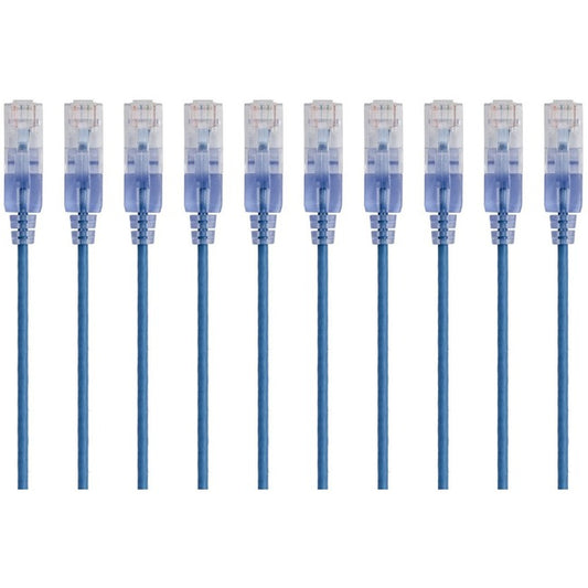 Monoprice 10-Pack, SlimRun Cat6A Ethernet Network Patch Cable, 1ft Blue
