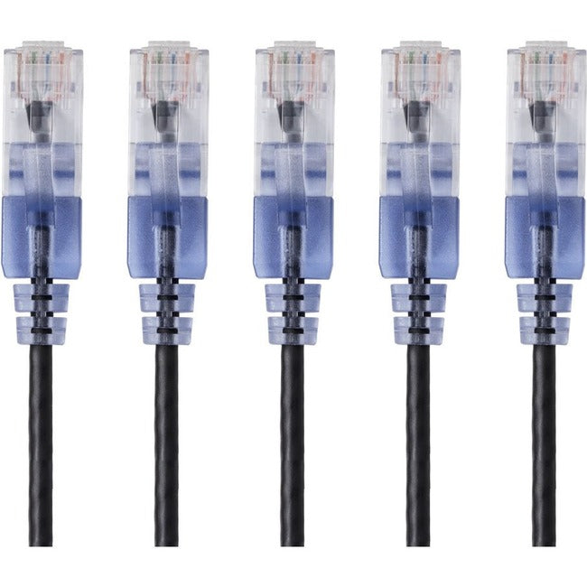 Monoprice 5-Pack, SlimRun Cat6A Ethernet Network Patch Cable, 14ft Black