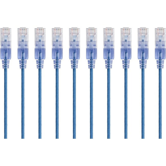 Monoprice 10-Pack, SlimRun Cat6A Ethernet Network Patch Cable, 7ft Blue