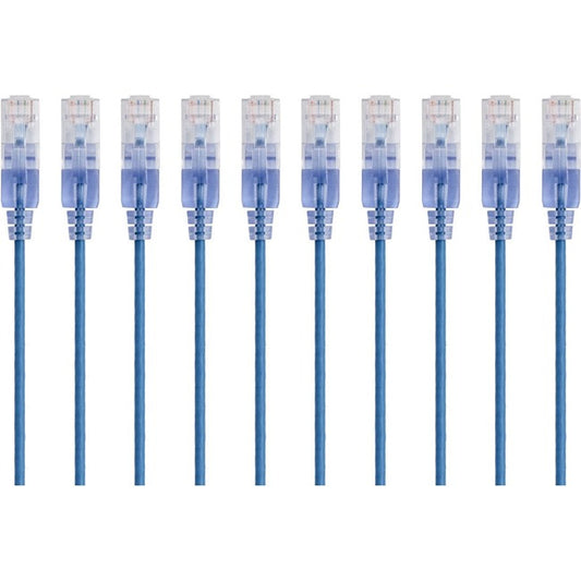 Monoprice 10-Pack, SlimRun Cat6A Ethernet Network Patch Cable, 10ft Blue